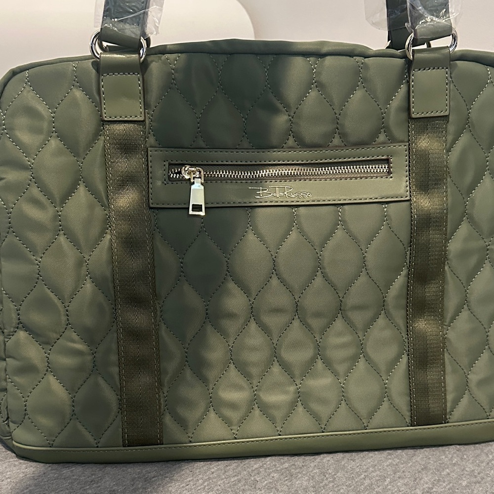 Olive Quilted Tote with Zipper